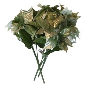 Ashland Floral Poinsettia Silver Green Stem Lot 3 Bush Glitter Decor 20" NEW